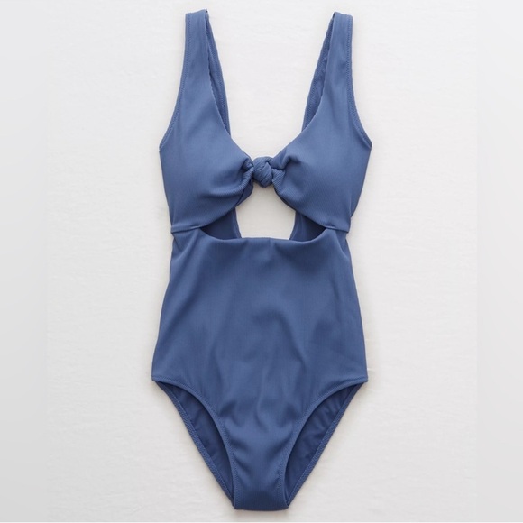 aerie Other - Aerie Mutes Blue Ribbed Knot Front Keyhole Scoop Back One Piece Swimsuit Size S